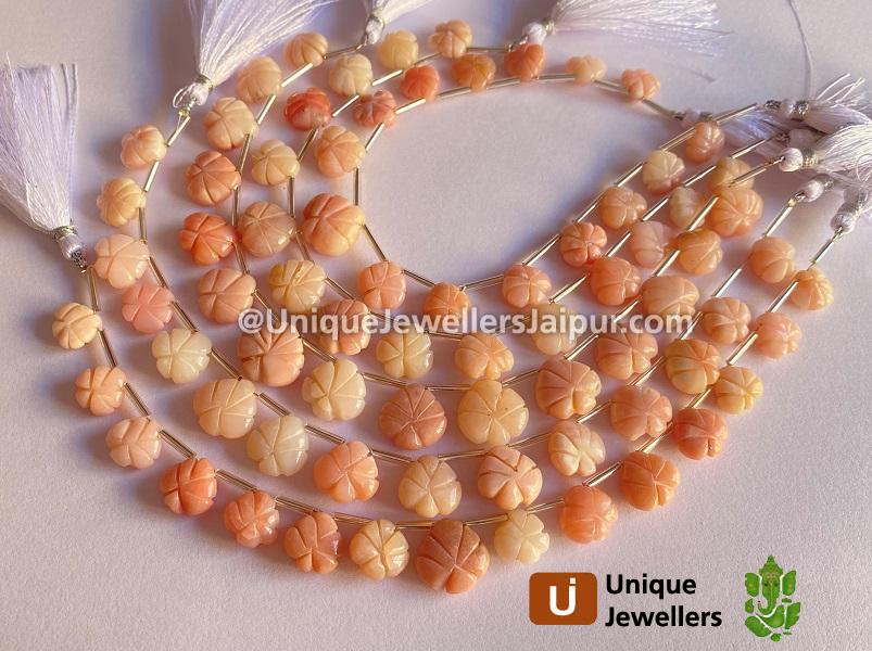 Pink Opal Carved Heart Beads