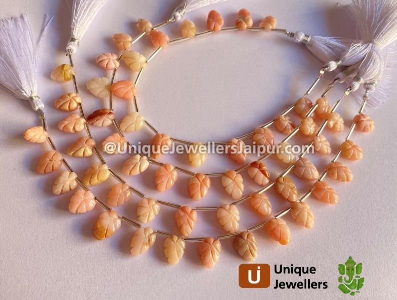 Pink Opal Carved Leaf Beads