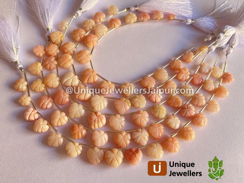 Pink Opal Carved Maple Leaf Beads