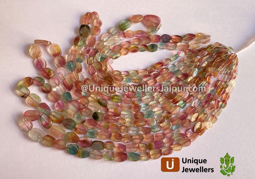 Bi Color Tourmaline Flat Smooth Oval Beads