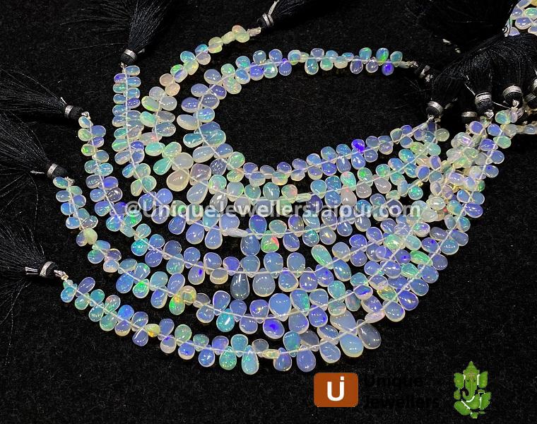 Cream White Ethiopian Opal Smooth Pear Beads