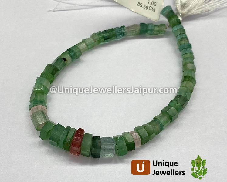 Green Tourmaline Faceted Bolt Beads