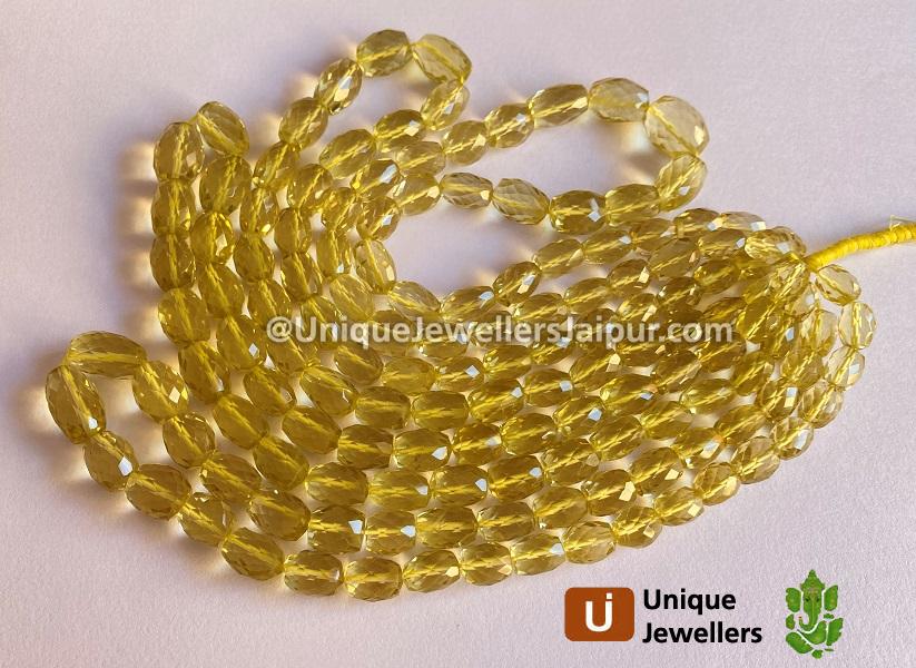 Lemon Quartz Faceted Barrel Beads