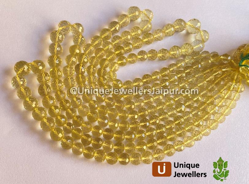 Lemon Quartz Concave Cut Round Ball Beads