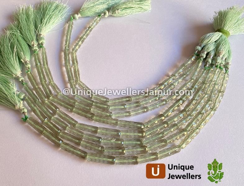 Green Amethyst Concave Cut Pipe Beads