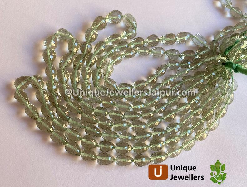 Green Amethyst Concave Cut Drops Beads