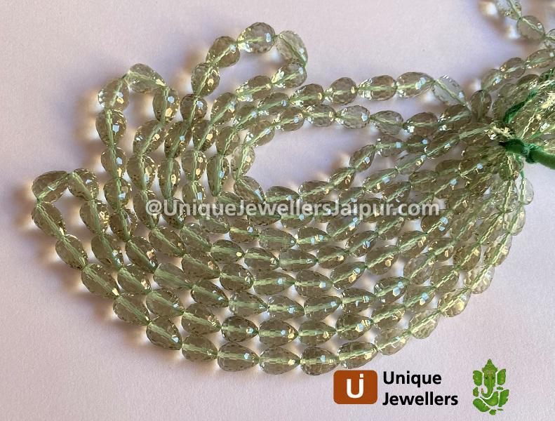 Green Amethyst Concave Cut Drops Beads