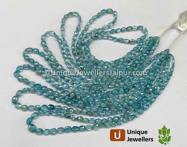 Blue Zircon Faceted Oval Beads