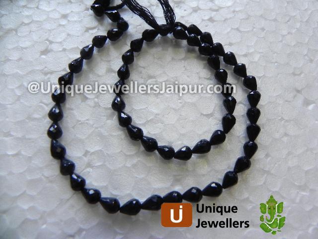 Black Tourmaline Faceted Drop Beads