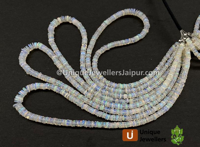 White Ethiopian Opal Smooth Tyre Beads