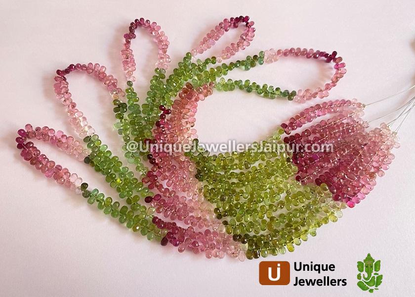 Multi Pink & Green Tourmaline Faceted Drops Beads