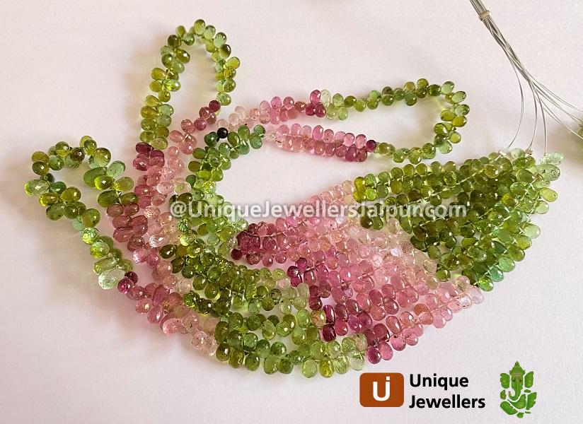 Multi Pink & Green Tourmaline Far Faceted Drops Beads