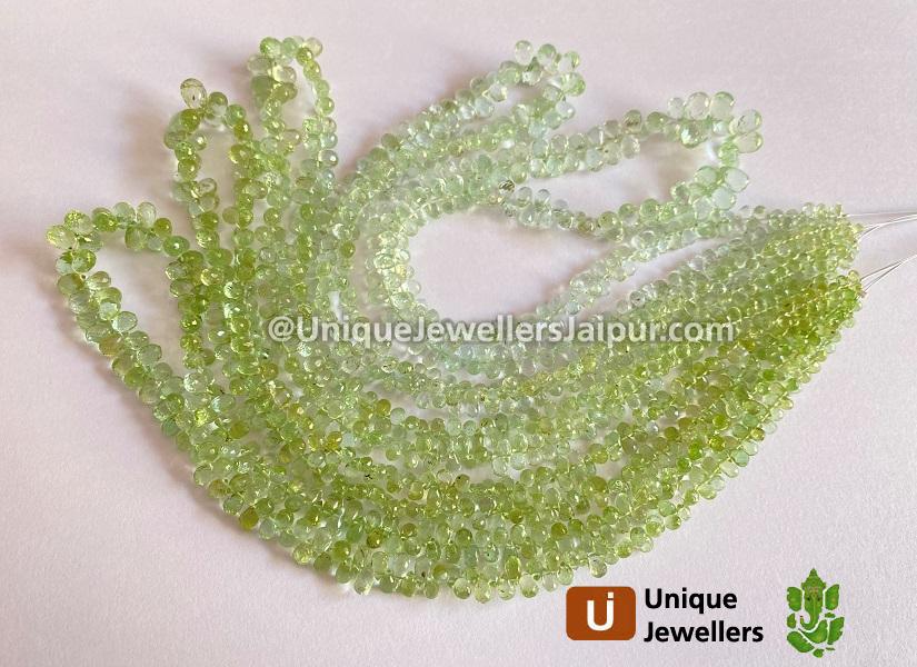 Light Basil Green Tourmaline Faceted Drops Beads