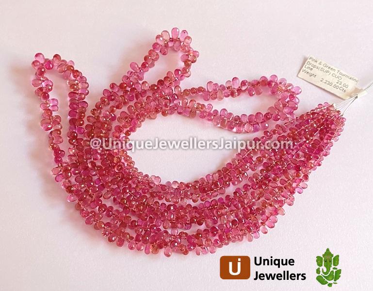 Deep Pink Tourmaline Faceted Drops Beads