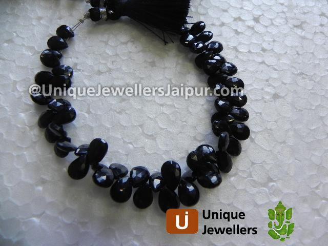 Black Tourmaline Faceted Pear Beads