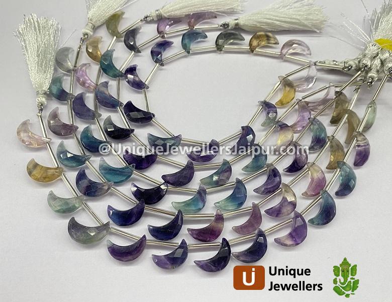 Fluorite Faceted Moon Shape Beads