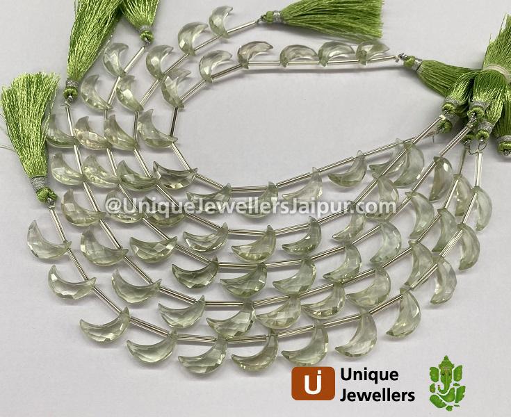 Green Amethyst Faceted Moon Shape Beads