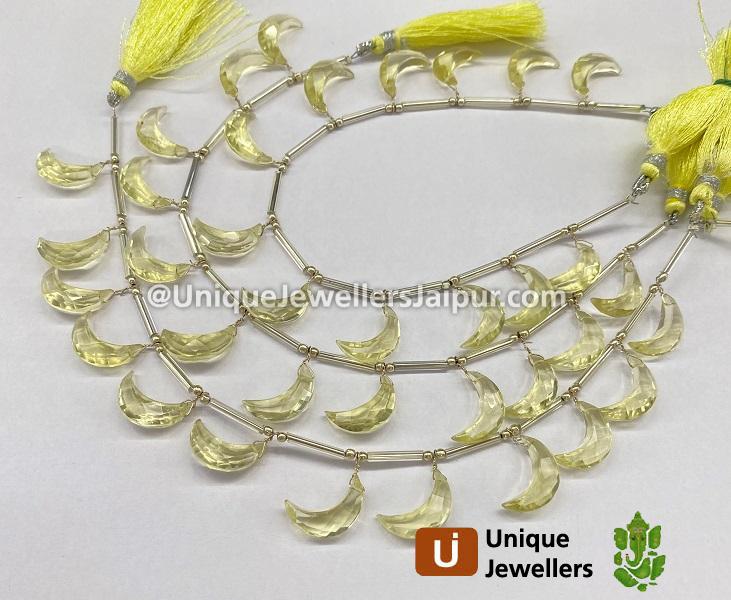 Lemon Quartz Faceted Moon Beads