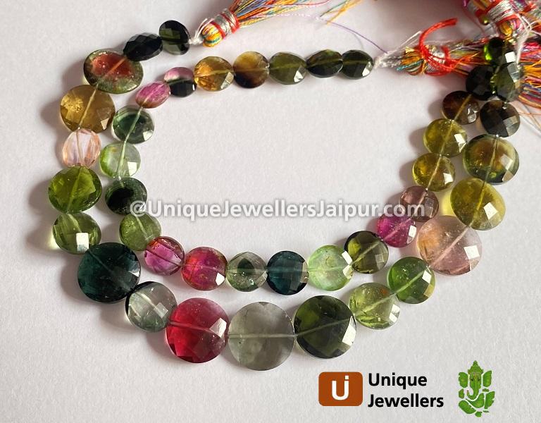 Tourmaline Faceted Coin Beads