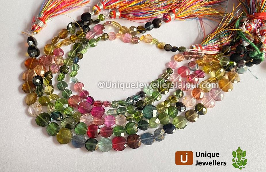 Tourmaline Faceted Coin Beads