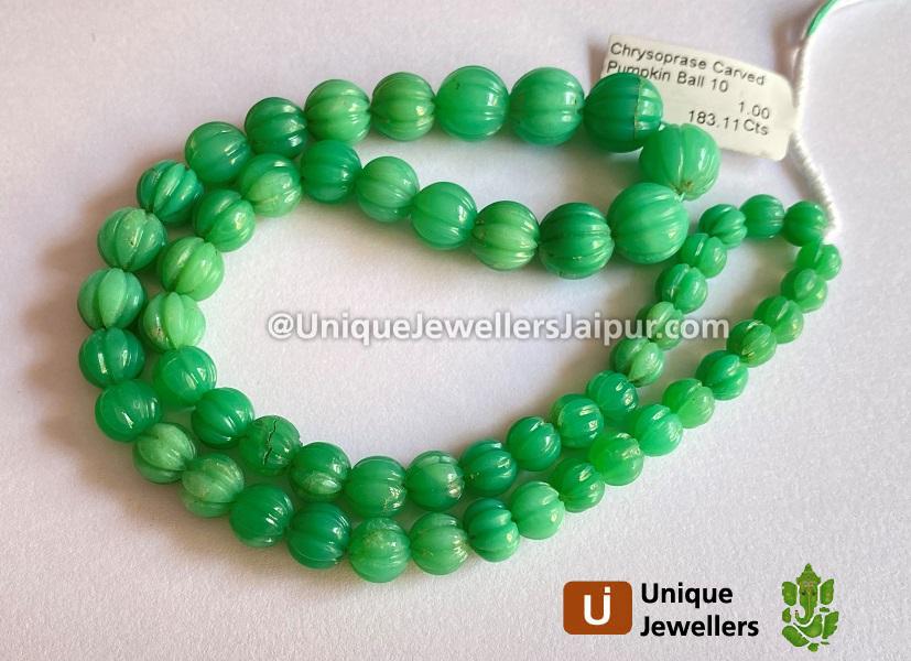 Chrysoprase Carved Pumpkin Balls Beads