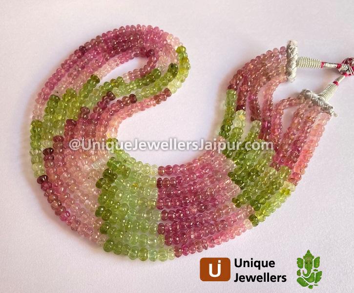 Multi Pink & Green Tourmaline Carved Pumpkin Beads