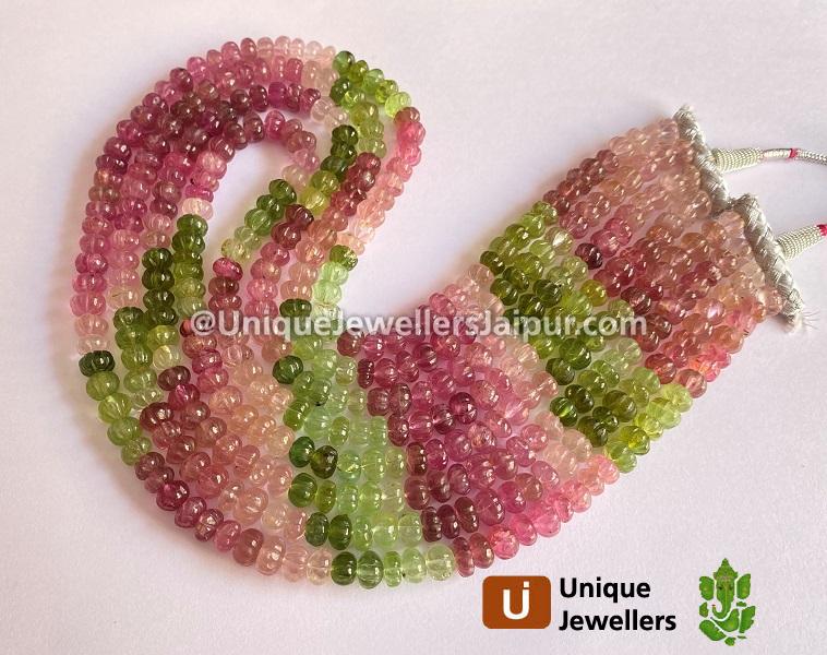 Multi Pink & Green Tourmaline Far Carved Pumpkin Beads
