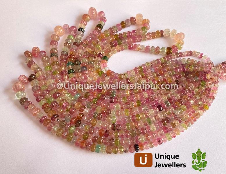 Multi Tourmaline Carved Pumpkin Beads