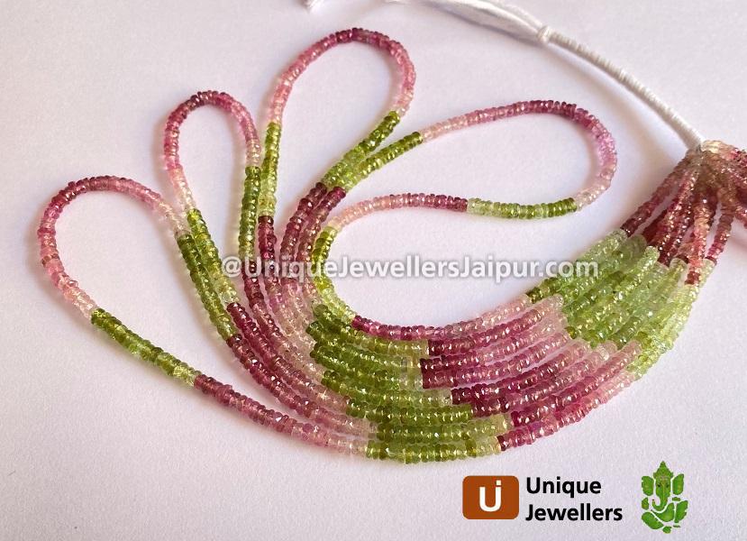 Multi Pink & Green Tourmaline Faceted Tyre Beads