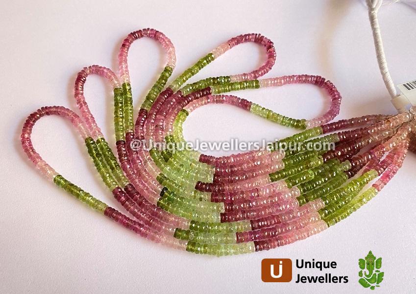 Multi Pink & Green Tourmaline Faceted Tyre Beads