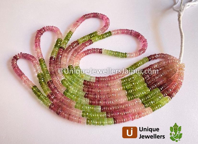 Multi Pink & Green Tourmaline Far Faceted Tyre Beads