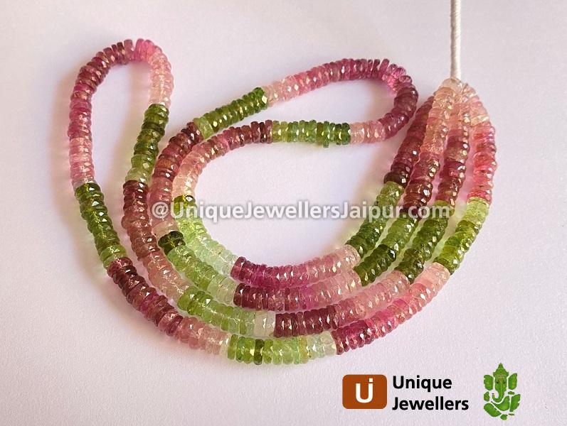 Multi Pink & Green Tourmaline Far Faceted Tyre Beads
