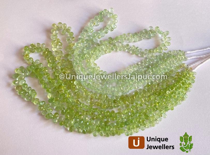 Light Basil Green Tourmaline Faceted Drops Beads