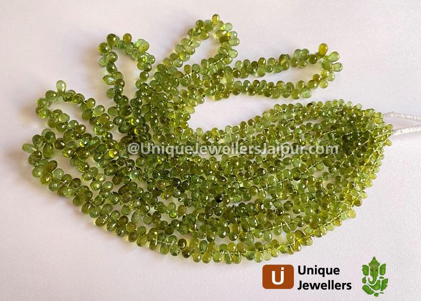 Deep Basil Green Tourmaline Faceted Drops Beads