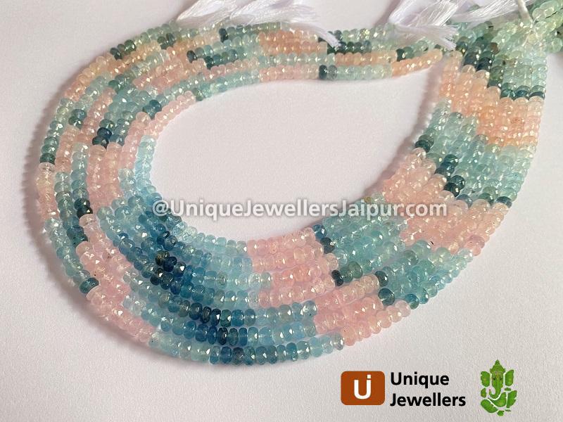 Multi Aquamarine & Morganite Far Faceted Roundelle Beads