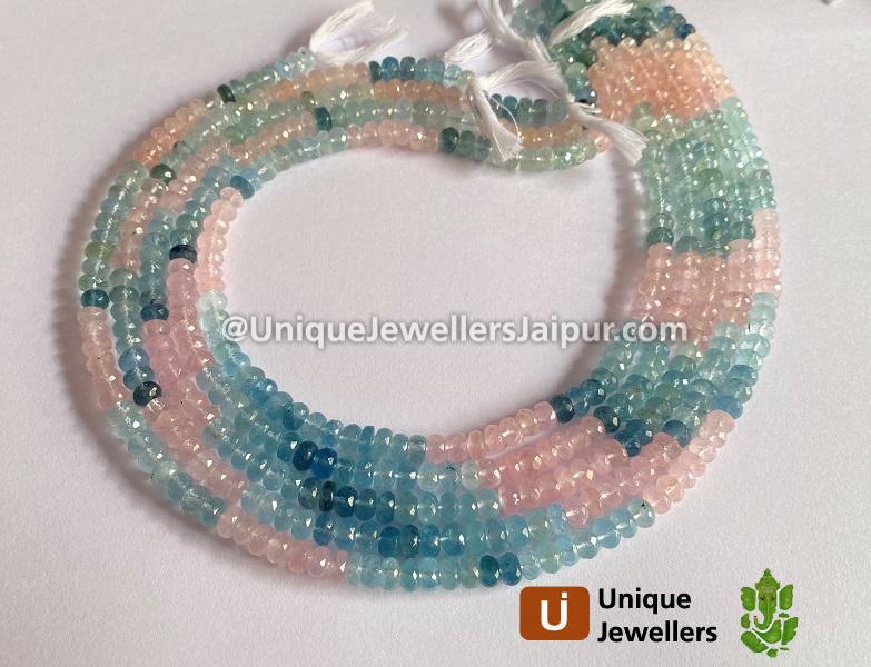 Multi Aquamarine & Morganite Far Faceted Roundelle Beads