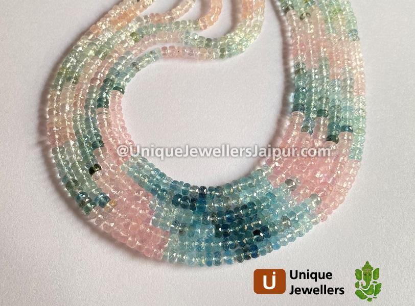 Multi Aquamarine & Morganite Faceted Roundelle Beads