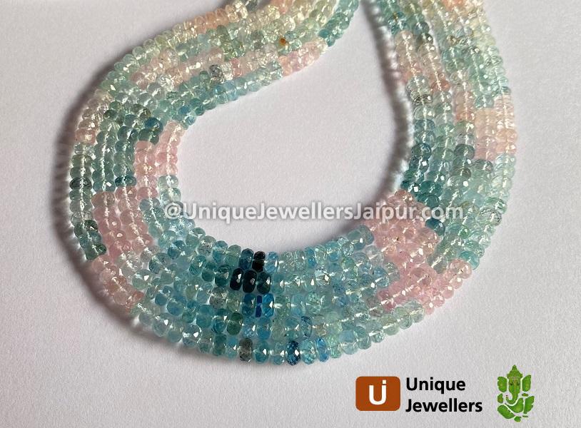 Multi Aquamarine & Morganite Faceted Roundelle Beads