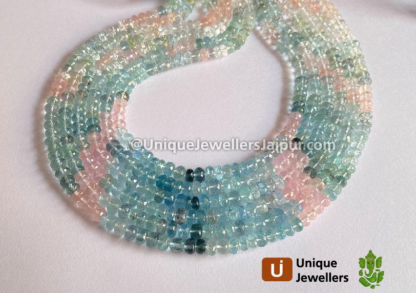 Multi Aquamarine & Morganite Far Faceted Roundelle Beads
