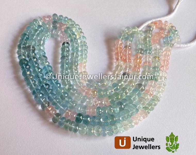 Multi Aquamarine & Morganite Far Faceted Roundelle Beads
