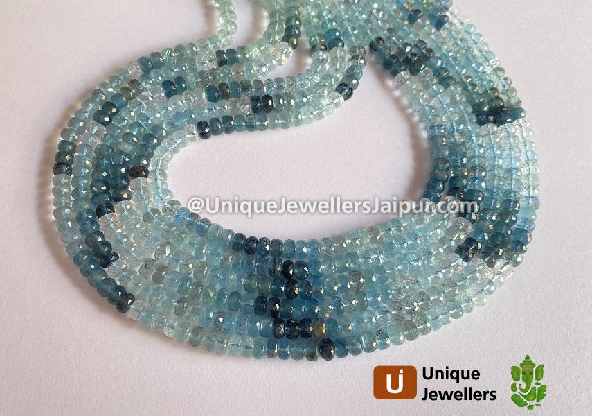 Santa Maria Aquamarine Shaded Far Faceted Roundelle Beads
