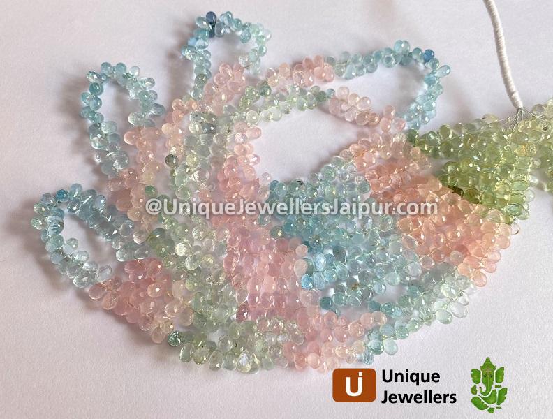 Multi Aquamarine Faceted Drops Beads