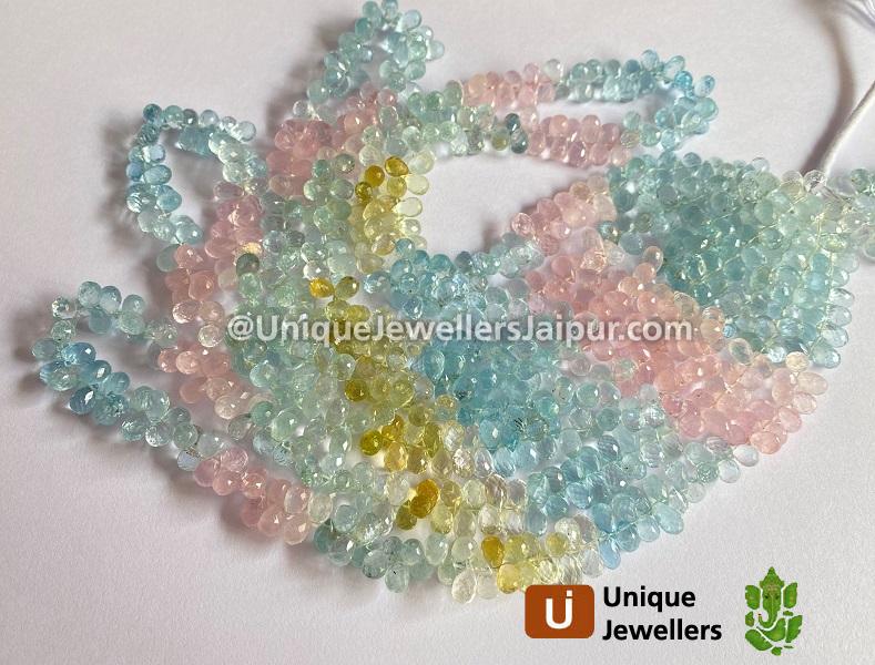 Multi Aquamarine Faceted Drops Beads
