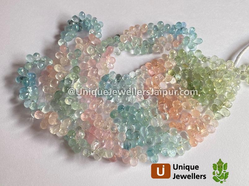 Multi Aquamarine Far Faceted Drops Beads