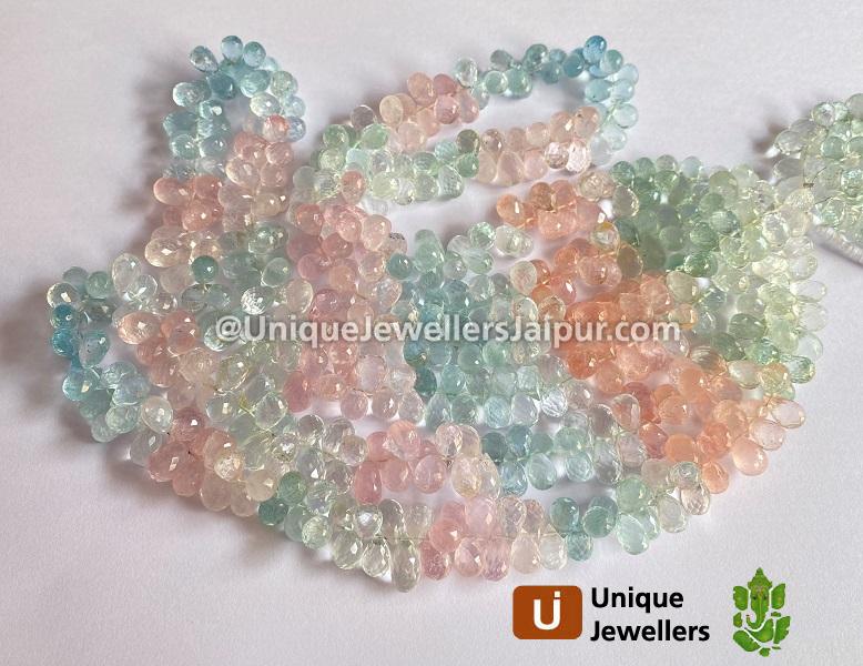 Multi Aquamarine Far Faceted Drops Beads