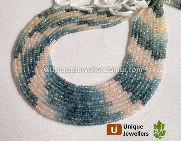 Multi Aquamarine & Morganite Faceted Roundelle Beads