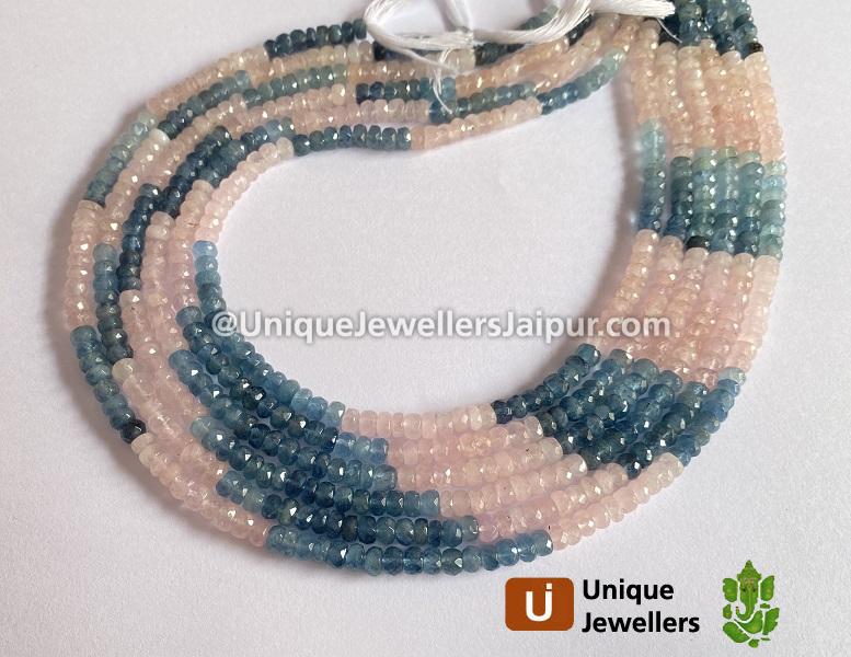 Multi Aquamarine & Morganite Far Faceted Roundelle Beads