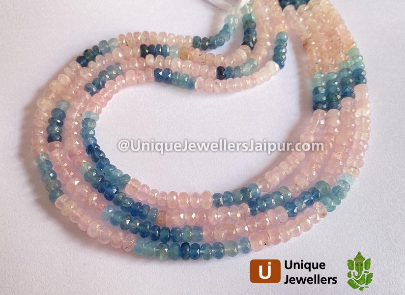 Multi Aquamarine & Morganite Far Faceted Roundelle Beads