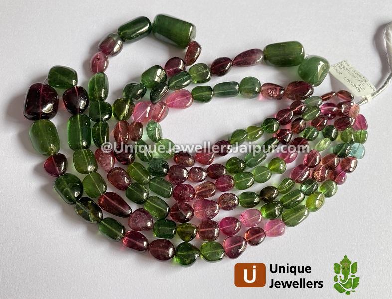 Multi Pink & Green Tourmaline Smooth Nuggets Beads