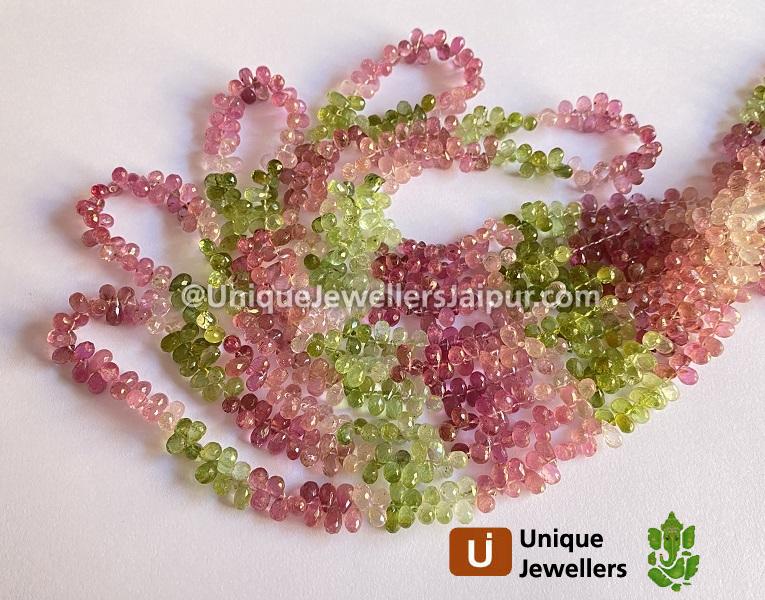 Multi Pink & Green Tourmaline Faceted Drops Beads